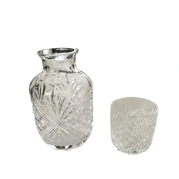VTG Water Carafe with Glass for Bedside Table Cut Glass Clear Glass - Picture 3 of 5